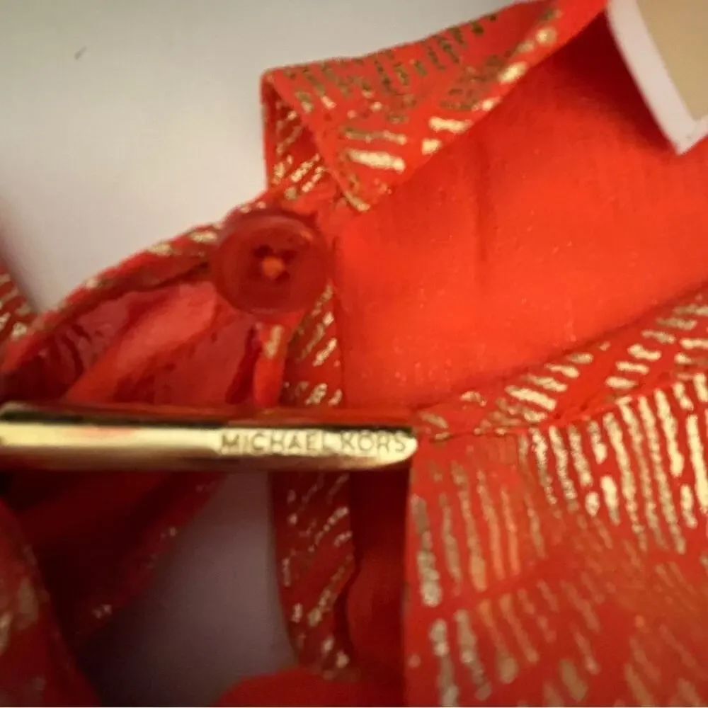 Michael Kors Women’s top orange gold foil bell sleeves modern size small - Picture 9 of 12